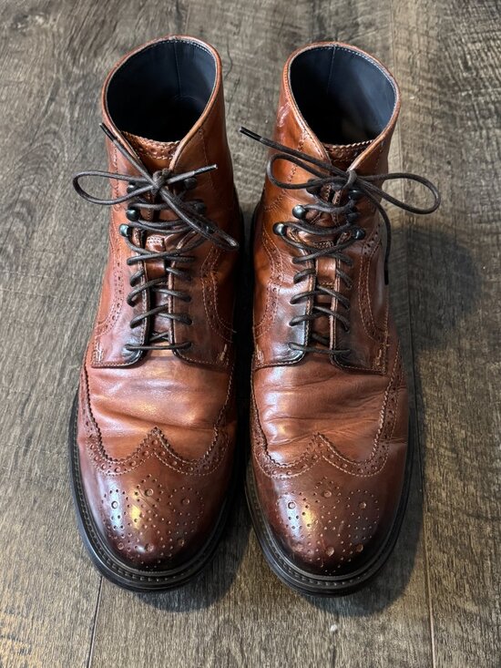 Adam Derrick/To Boot New York Cognac Leather Wingtip Ankle Boots, Size 10